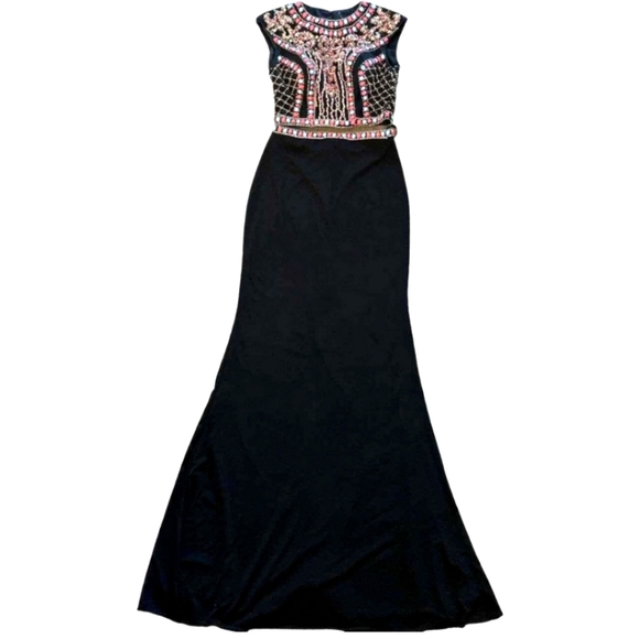 JOVANI 2-piece Black Beaded Mozaic Rhinestones Evening Gown Size 4 - Picture 5 of 14